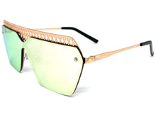 Sleek Modern Retro Shield Style SUNGLASSES Rose Gold Frame Pink Lens 10415