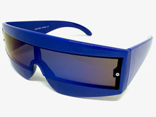 Space Futuristic Robotic Cyclops Shield Costume Party SUNGLASSES Blue Frame - Blue Lens K019