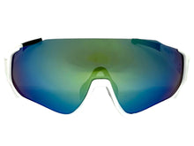 Sporty Retro Wrap Around Shield Style SUNGLASSES White Frame Green Lens E2028