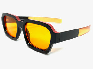 Classic Vintage Retro Style SUNGLASSES Square Black Frame - Orange Lens 1219