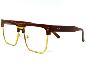 Classy Elegant Sophisticated Luxury Style Clear Lens EYEGLASSES Faux Wood & Gold Frame WD746