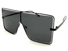 Oversized Futuristic Modern Retro Shield Style SUNGLASSES Large Black Frame 96177