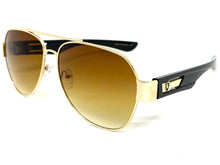 Classic Vintage Retro Aviator Style SUNGLASSES Sleek Gold & Black Frame 21037
