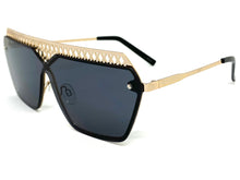 Sleek Modern Retro Shield Style SUNGLASSES Gold Frame Dark Lens 10415