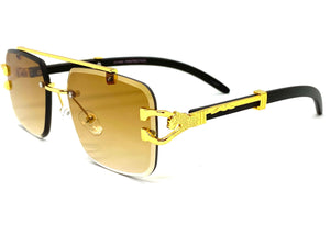 Men's Classy Elegant Luxury Retro Hip Hop Style SUNGLASSES Gold & Faux Wood Frame 5256