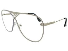 Oversized Modern Retro Shield Style Clear Lens SUNGLASSES Large Silver Frame 4294
