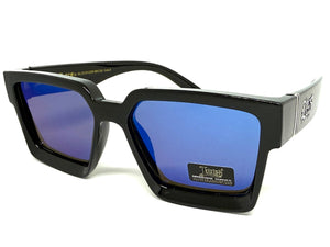 Classic Hardcore Biker Gangster Style LOCS SUNGLASSES Black Frame - Blue Lens 91209