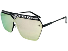 Sleek Modern Retro Shield Style SUNGLASSES Black Frame Pink Lens 10415