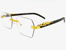 Classy Elegant Sophisticated Luxury Style Clear Lens EYEGLASSES Gold & Wooden Frame E0958