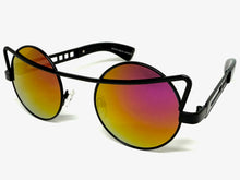 Classic Vintage Retro Steampunk Style SUNGLASSES Round Black Frame - Purple Gold Lens A137