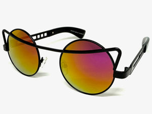 Classic Vintage Retro Steampunk Style SUNGLASSES Round Black Frame - Purple Gold Lens A137