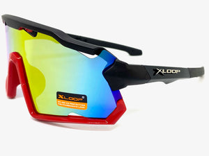 Oversized Retro Sporty Wrap Around Style SUNGLASSES Large Black & Red Frame 3693