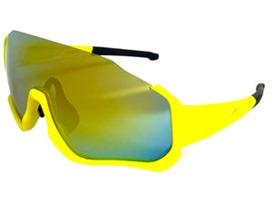 Sporty Retro Wrap Around Shield Style SUNGLASSES Neon Yellow Frame Gold Lens E2028