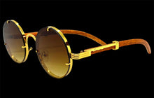 Classy Elegant Sophisticated Luxury Hip Hop Style SUNGLASSES Round Gold & Wooden Frame 7535