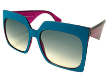 Oversized Exaggerated Vintage Retro Style SUNGLASSES X-Large Square Blue Frame 49308