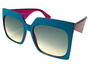 Oversized Exaggerated Vintage Retro Style SUNGLASSES X-Large Square Blue Frame 49308