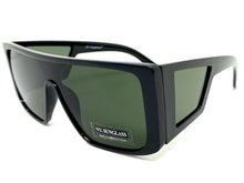 Oversized Modern Retro Shield Style SUNGLASSES Black Frame Green Lens 9227