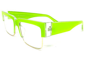 Classy Contemporary Modern Retro Clear Lens EYEGLASSES Neon Green & Gold Frame 8259