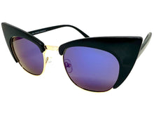 Classic Vintage Retro Cat Eye Style SUNGLASSES Funky Black & Gold Frame 1751