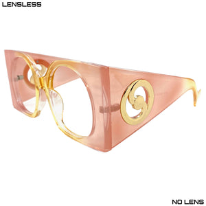 Oversized Vintage Retro Style Huge Thick Pink & Gold Lensless Eye Glasses- Frame Only NO Lens 2158