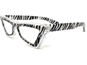 Classy Elegant Modern Retro Cat Eye Style Clear Lens with Slight Tint SUNGLASSES Zebra Frame E1997