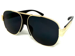 Classic Hardcore Biker Gangster Hip Hop Rapper Style SUNGLASSES Gold & Black Frame - Super Dark Lens 4000
