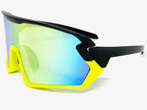 Oversized Retro Sporty Wrap Around Style SUNGLASSES Large Black & Neon Yellow Frame B0276