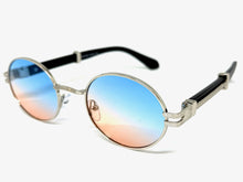 Classic Vintage Retro Hip Hop Style SUNGLASSES Oval Silver & Faux Wood Frame 27723