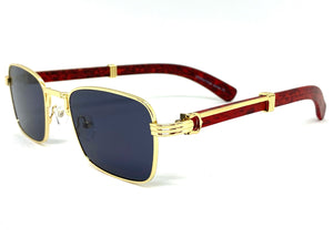 Classy Elegant Sophisticated Luxury Style SUNGLASSES Gold & Wooden Frame 27677