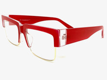 Classy Contemporary Modern Retro Clear Lens EYEGLASSES Red & Gold Frame 8259