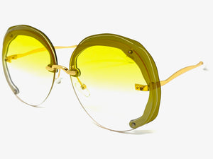 Exaggerated Classic Vintage Retro Style SUNGLASSES Round Light Yellow Lens 2272