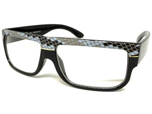 Classic Vintage Retro Hip Hop Rapper Style Clear Lens EYEGLASSES Thick Black Snakeskin Frame 1221