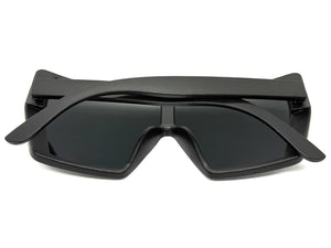 Oversized Futuristic Modern Rerto Shield Style SUNGLASSES Large Black Frame 7407