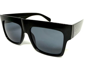 Classic Vintage Retro Style SUNGLASSES Large Black Frame - Dark Lens S050