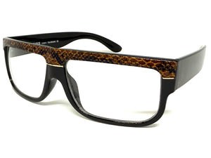 Classic Vintage Retro Hip Hop Rapper Style Clear Lens EYEGLASSES Thick Black Snakeskin Frame 1221