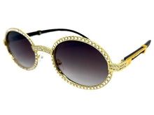 Classy Elegant Luxury Modern Hip Hop Style Bling SUNGLASSES Large Oval Gold & Faux Wooden Frame E0652