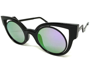 Classic Vintage Retro Cat Eye Style SUNGLASSES Funky Black Frame - Purple Lens 1737