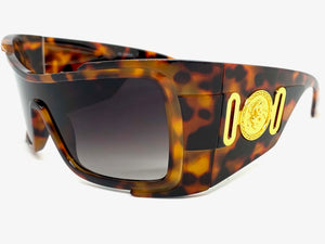 Oversized Classic Retro Wrap Shield Style SUNGLASSES Huge Super Thick Leopard Frame 80639