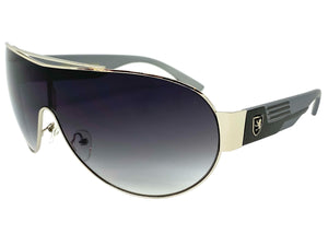 Classic Contemporary Modern Shield Style SUNGLASSES Sleek Silver Frame 3940