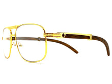 Classic Vintage Retro Luxury Aviator Style Clear Lens EYEGLASSES Gold & Wooden Frame 4012