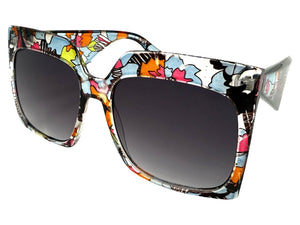 Oversized Exaggerated Vintage Retro Style SUNGLASSES X-Large Square Floral Frame 49308