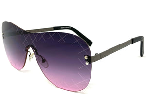 Oversized Contemporary Modern Retro Shield Style SUNGLASSES Flat Purple Lens A246