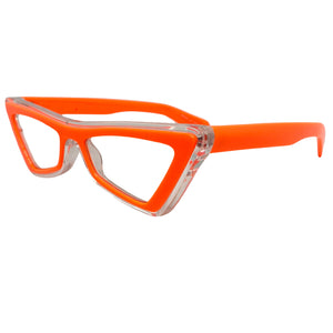 Classy Elegant Modern Retro Cat Eye Style Clear Lens with Slight Tint SUNGLASSES Neon Orange Frame E1997