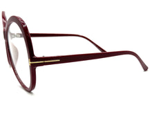 Oversized Vintage Retro Style Clear Lens EYEGLASSES Large Round Burgundy Frame E2085