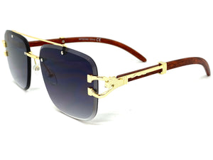 Classic Elegant Luxury Retro Hip Hop Style SUNGLASSES Gold & Wood Frame 7357