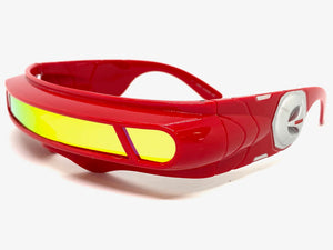 Space Futuristic Robotic Cyclops Shield Costume Party SUNGLASSES Red Frame ST110