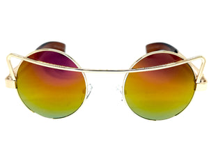 Classic Vintage Retro Steampunk Style SUNGLASSES Round Gold Frame - Gold Lens A137