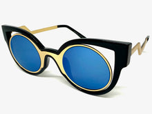 Classic Vintage Retro Cat Eye Style SUNGLASSES Funky Black Frame - Blue Lens 1737