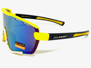 Oversized Retro Sporty Wrap Around Style SUNGLASSES Large Yellow & White Frame 3694