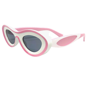 Contemporary Modern Retro Raver Party SUNGLASSES Funky White & Pink Frame 2123